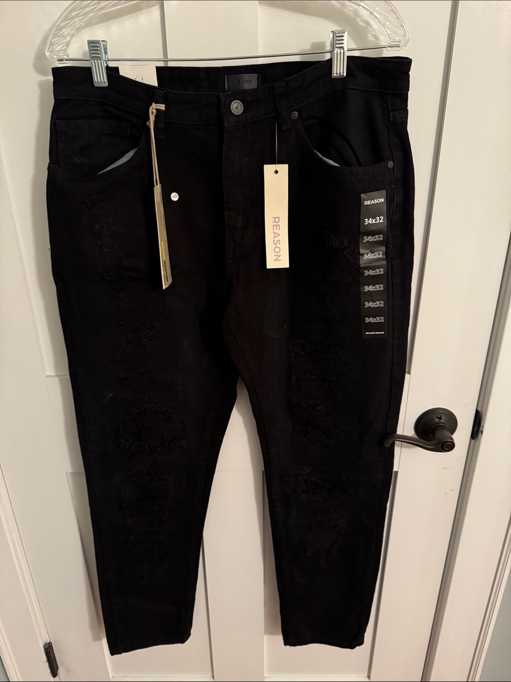 Reason Men's Black Slim Straight Distressed Jeans 34 x 32 slim